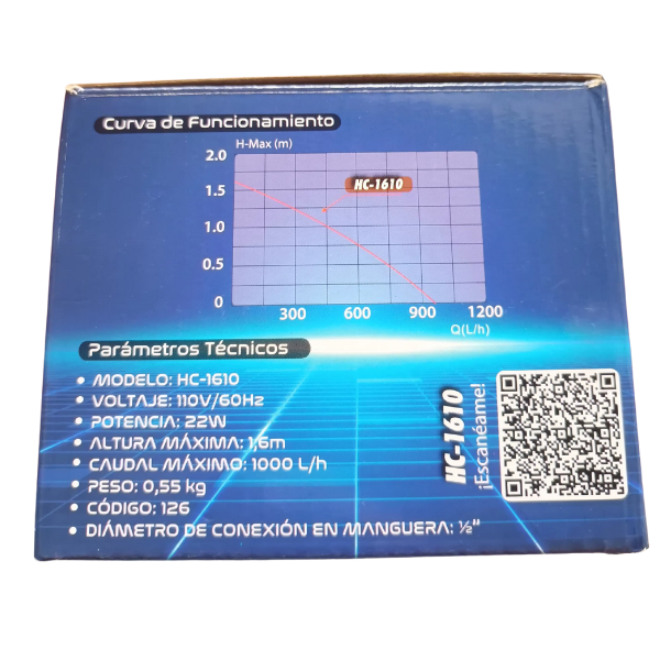 HC-1610 Bomba Sumergible 1.6 m 1000L/h