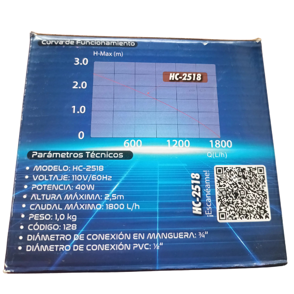 HC-2518 Bomba Sumergible 2.5 m 1800L/h